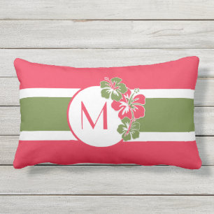 Hot Pink Hisbiscus Hawaiian Come in, Sit, Rest Outdoor Pillow