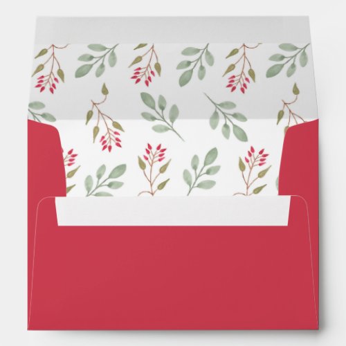 Hot Pink Holly Berry and Eucalyptus Holiday  Envelope
