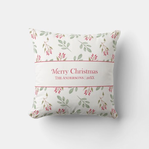 Hot Pink Holly Berry Christmas Throw Pillow