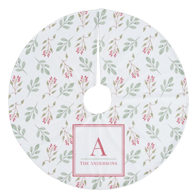  Hot Pink Holly Berry Christmas Tree Skirt (Front)