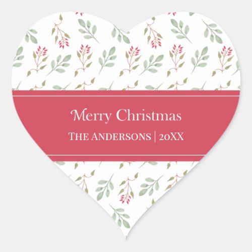 Hot Pink Holly Berry Merry Christmas Gift Heart Sticker