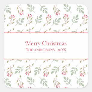 Hot Pink Holly Berry Merry Christmas Gift Stickers