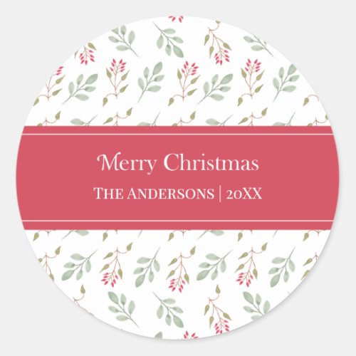Hot Pink Holly Berry Merry Christmas Gift Stickers
