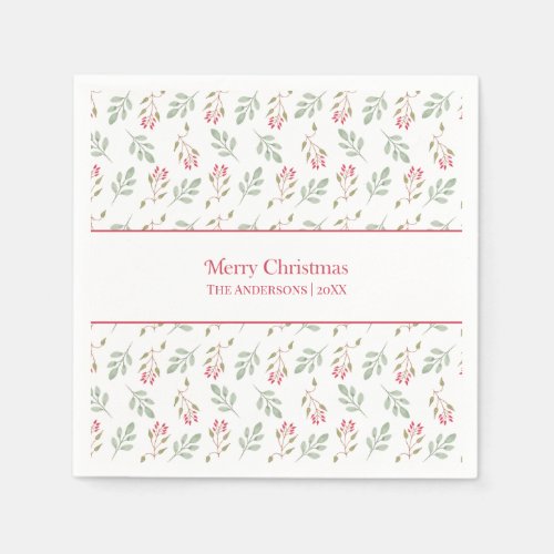 Hot Pink Holly Berry Merry Christmas Napkins