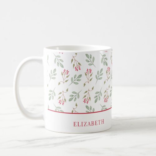 Hot Pink Holly Berry with Eucalyptus Holiday Coffee Mug