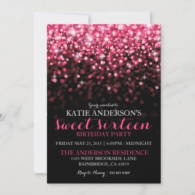 Hot Pink Hollywood Glitter Sweet Sixteen Party Invitation (Front)