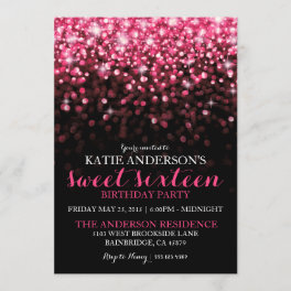 Hot Pink Hollywood Glitter Sweet Sixteen Party Invitation