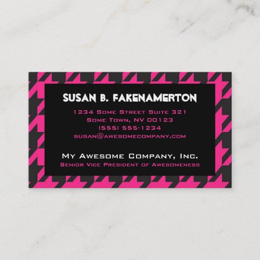 Customizable Hot Pink Houndstooth Business Card