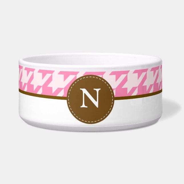 Hot Pink Houndstooth Monogram Bowl (Front)