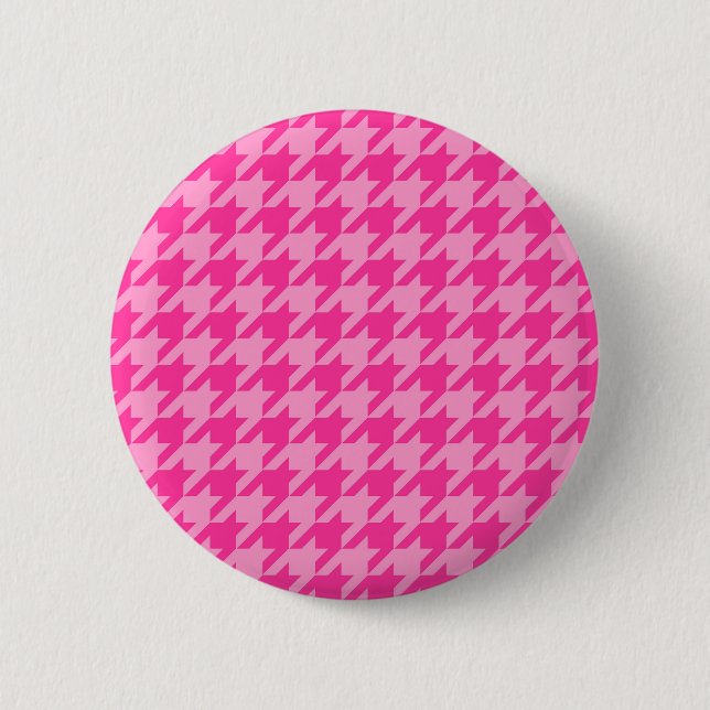 Hot Pink Houndstooth Plaid Design Button (Front)