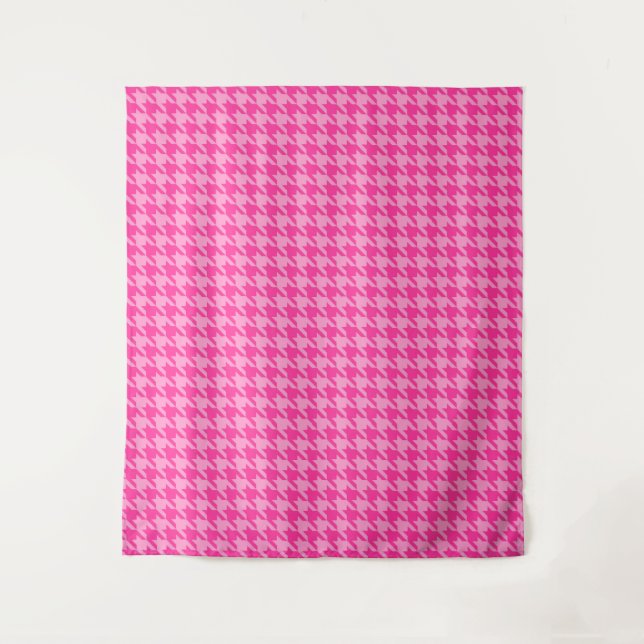 Hot Pink Houndstooth Plaid Design Tapestry (Front)