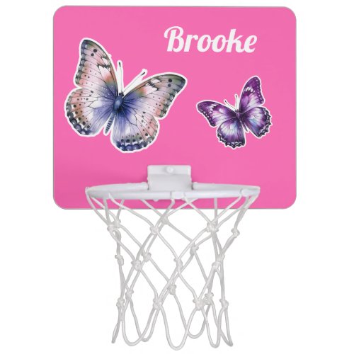 Hot Pink Hype Pink Butterflies Personalize Name Mini Basketball Hoop