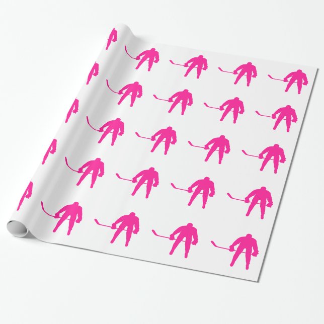 Hot Pink Ice Hockey Wrapping Paper (Unrolled)