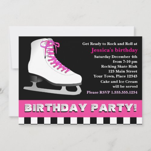 Hot Pink Ice Skating Birthday Party Invitation