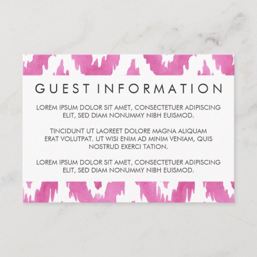 Hot Pink Ikat Guest Information Enclosure Card