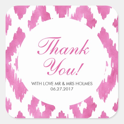 Hot Pink Ikat Thank You Square Sticker
