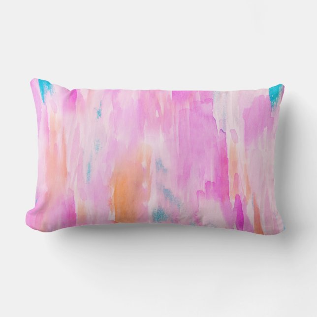 Hot Pink Ikat Watercolor Design Lumbar Pillow (Front)