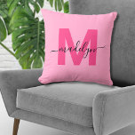 Hot Pink Initial Name Monogram Throw Pillow<br><div class="desc">Cute Personalized Hot Pink Initial Name Monogram Throw Pillow Home Decor. This chic monogram pillow combines a modern minimalist, clean, and simple style with a sophisticated yet trendy vibe, making it a versatile accent piece. Featuring a bold hot pink initial over a bright baby pink background with an elegant black...</div>