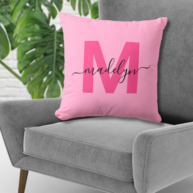 Hot Pink Initial Name Monogram Throw Pillow (Creator Uploaded)