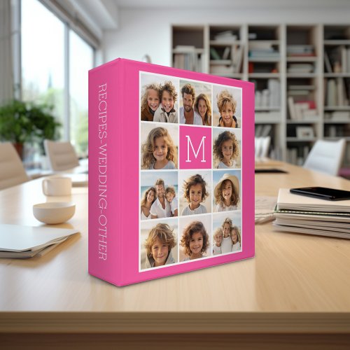 Hot Pink Instagram Photo Collage Custom Monogram 3 Ring Binder