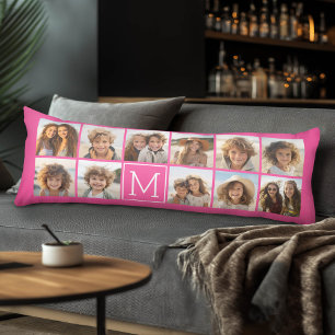 Hot Pink Instagram Photo Collage Custom Monogram Body Pillow