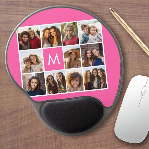 Hot Pink Instagram Photo Collage Custom Monogram Gel Mouse Pad
