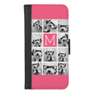 Hot Pink Instagram Photo Collage Custom Monogram iPhone 8/7 Wallet Case