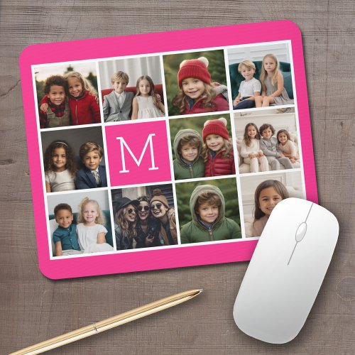 Hot Pink Instagram Photo Collage Custom Monogram Mouse Pad