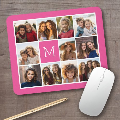 Hot Pink Instagram Photo Collage Custom Monogram Mouse Pad