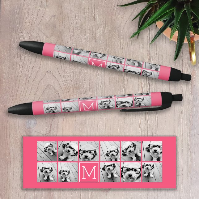 Hot Pink Instagram Photo Collage Custom Monogram Pen (Creator Uploaded)