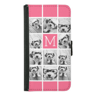 Hot Pink Instagram Photo Collage Custom Monogram Samsung Galaxy S5 Wallet Case