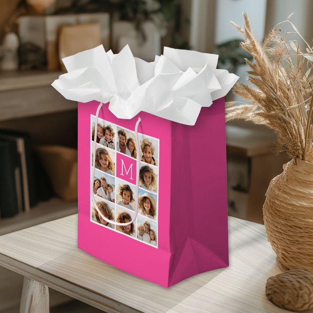 Hot Pink Instagram Photo Collage Custom Monogram Small Gift Bag (Custom Gift Bag)