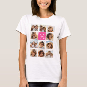 Hot Pink Instagram Photo Collage Custom Monogram T-Shirt