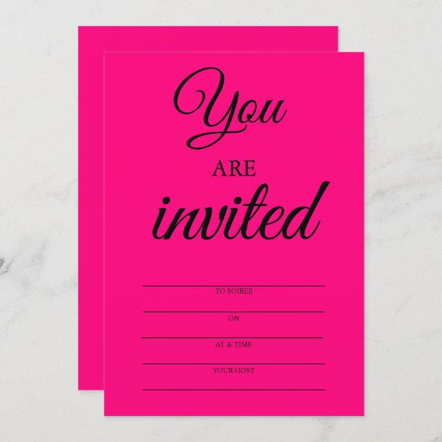 Hot Pink Invitations to Soiree (Front/Back)