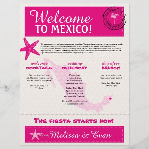 Hot Pink Ivory Wedding Welcome Letter for Mexico