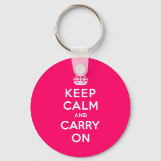 Hot Pink Keep Calm and Carry On Keychain