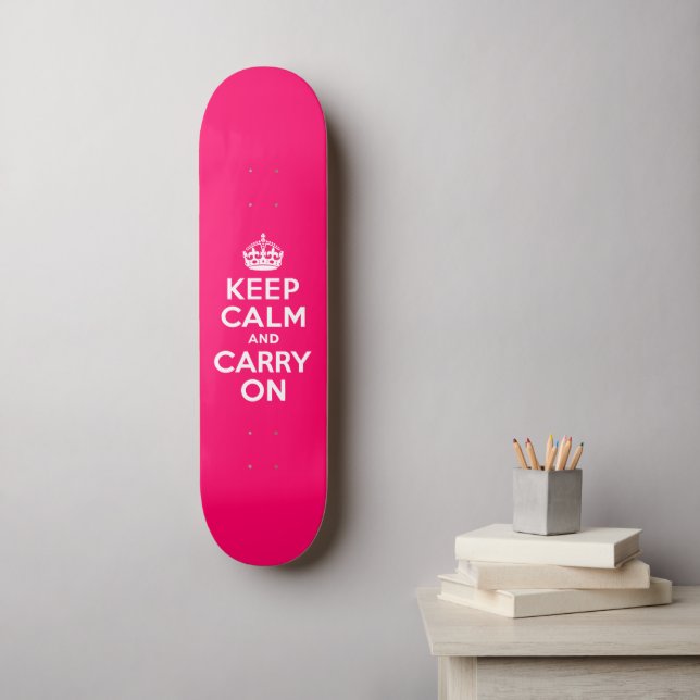 Hot Pink Keep Calm and Carry On Skateboard Deck (Wall Art)