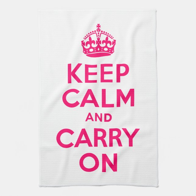 Hot Pink Keep Calm and Carry On Towel (Vertical)
