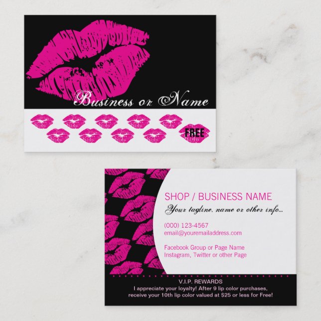 Hot Pink Kiss Prints - Lipstick Loyalty Rewards (Front/Back)