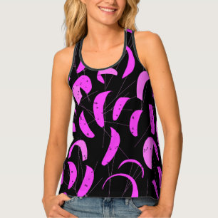 Hot Pink Kite Surfing Pattern on Black Tank Top
