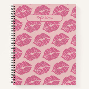 Hot Pink Knit Lips with Little White Hearts Notebook