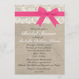 Hot Pink Lace Burlap Bridal Shower Invitation