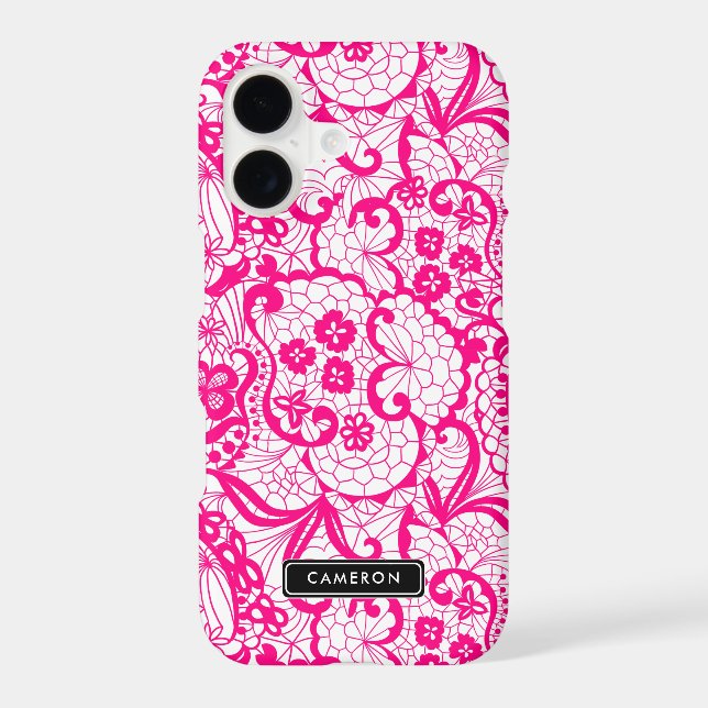 Hot Pink Lace Pattern Custom iPhone 8 Plus Case (Back)