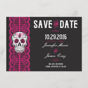 Hot Pink Lace Sugar Skull Save the Dates 4.5x6.25" Save The Date