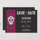Hot Pink Lace Sugar Skull Save the Dates 4.5x6.25" Save The Date (Front/Back)