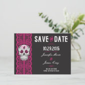 Hot Pink Lace Sugar Skull Save the Dates 4.5x6.25" Save The Date (Standing Front)