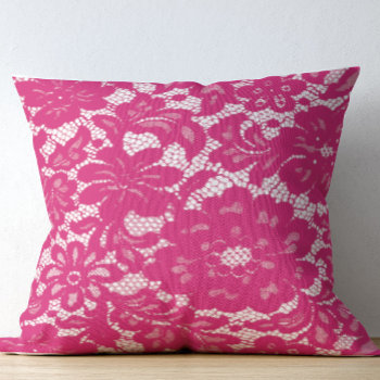 Hot Pink Lace Throw Pillow by Cardgallery at Zazzle
