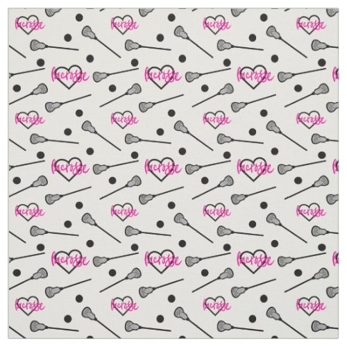 Hot Pink Lacrosse Sticks and Hearts Pattern Fabric