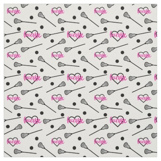 Hot Pink Lacrosse Sticks and Hearts Pattern Fabric