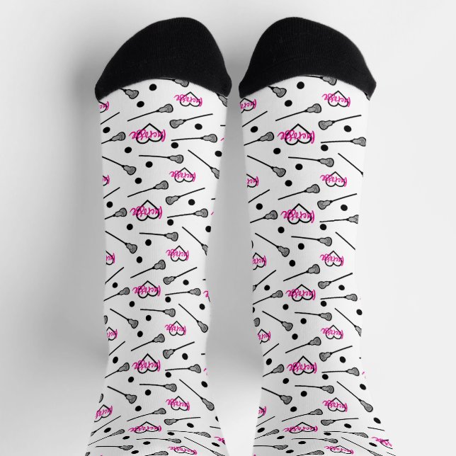 Hot Pink Lacrosse Sticks and Hearts Pattern Socks (Top)